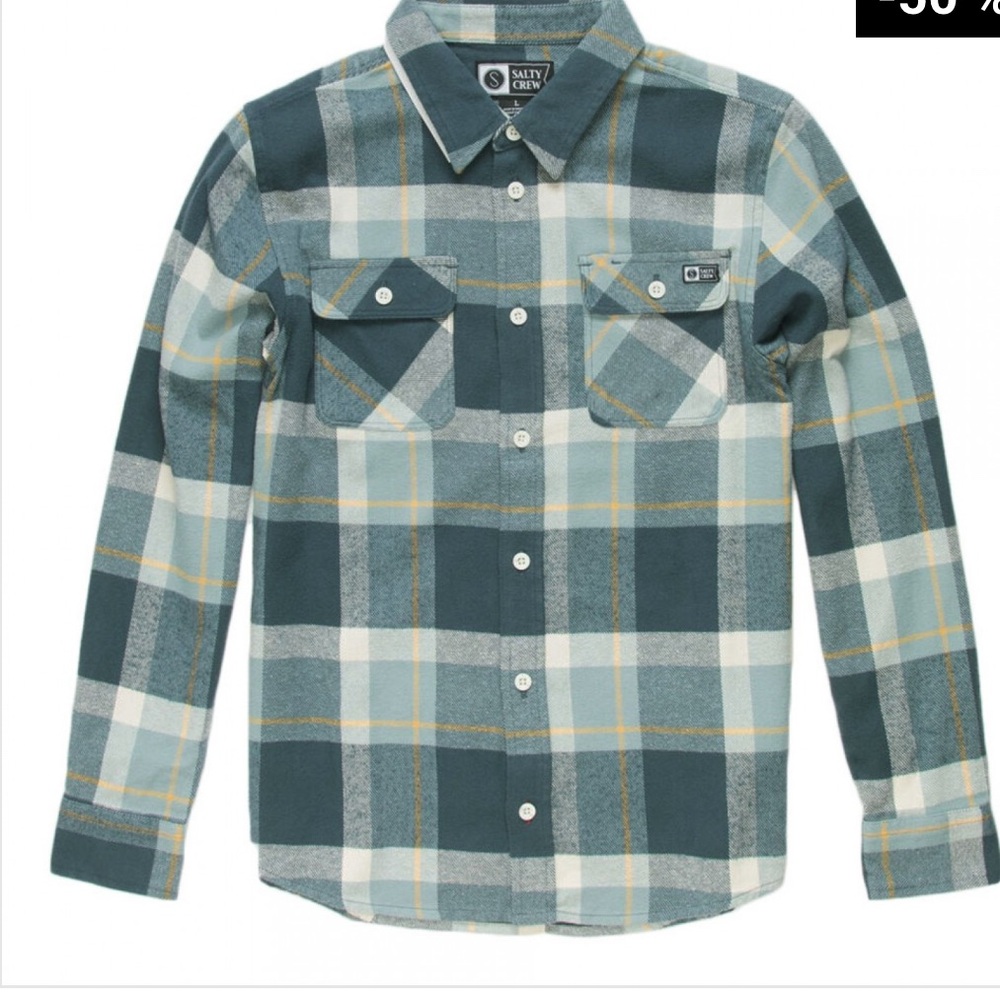 Salty Crew Mens Plaid Button Down Shirt - Blue and Yellow